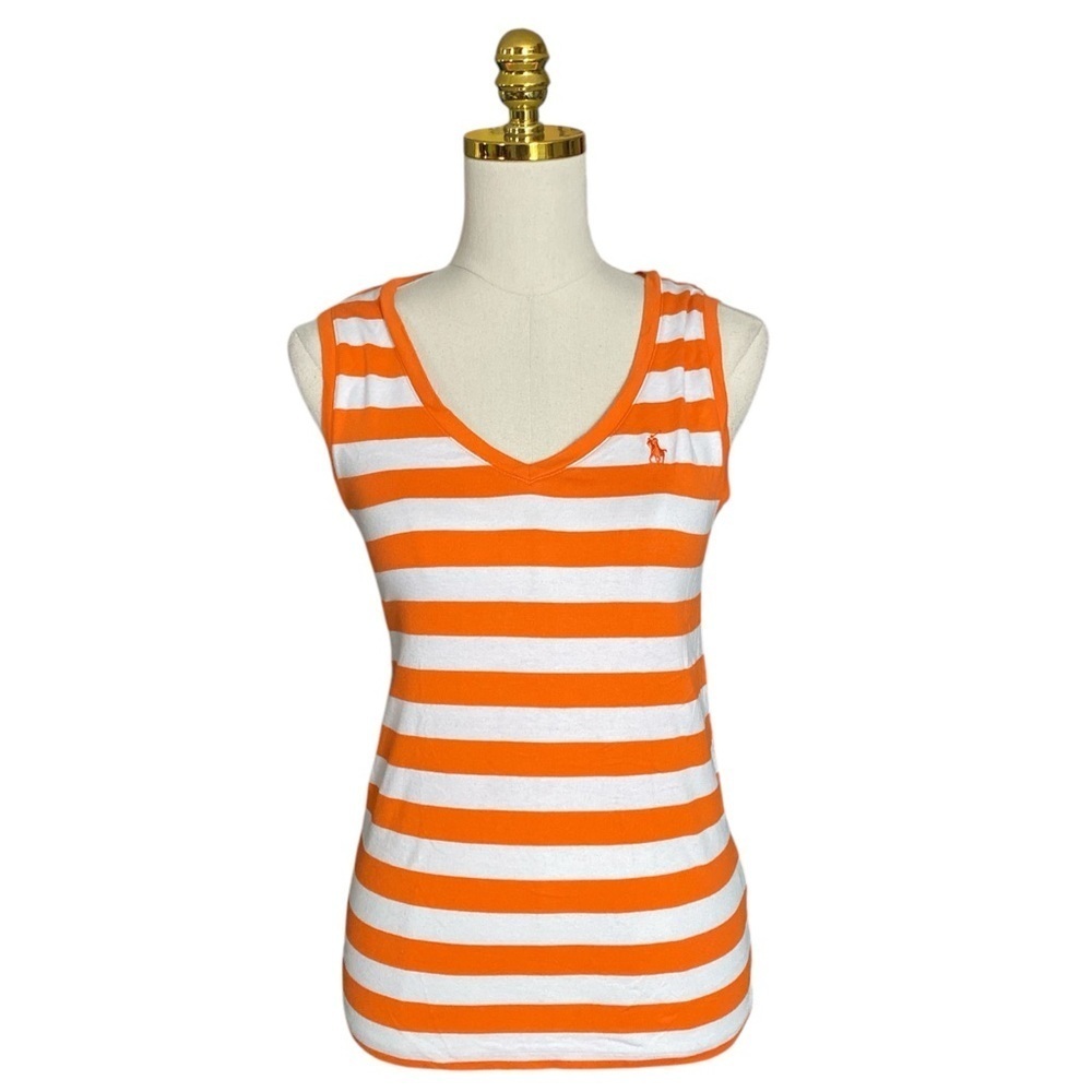 POLO RALPH LAUREN SPORT | Cotton Orange & White Striped Sleeveless Tee Size L
